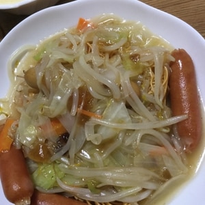 ちくわと春キャベツ、ウインナーの皿うどん